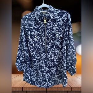 Michael Kors Navy and White Floral Zip Top